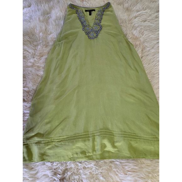 BCBGMAXAZRIA Green 100% Silk Sleeveless Tank Dress Mini Racerback M - Picture 1 of 15